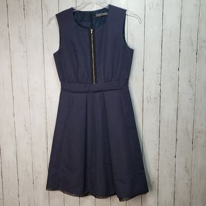 FFC Women's Dark Blue Sleeveless Zip Front Sheath Dress Size 8 (Euro 38).